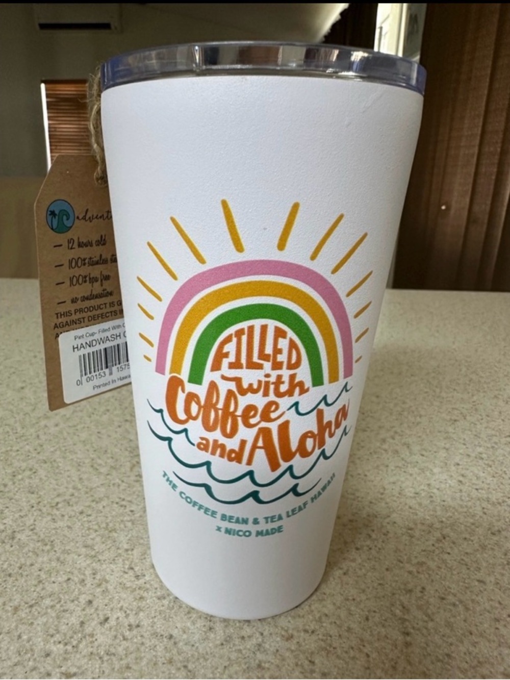 Filled With Coffee and Aloha White Stainless Tumbler